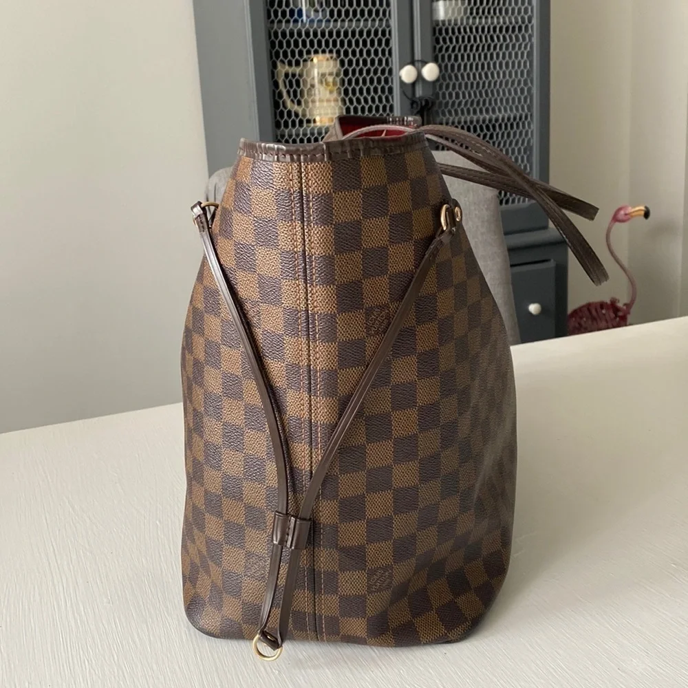 Louis Vuitton Neverfull GM Damier Ebene Tote Handbag Red Organizer Insert w COA - Picture 8 of 17